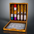 Laboratory Equipment Set With Wooden Case Colorful Capped Reagent Bottles And Instruction Sheet