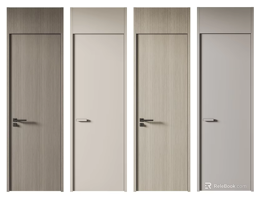 Modern Hinged Doors With Various Wood Grain And Solid Color Designs 3d model