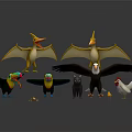 Colorful Stuffed Animal Figures Including Pterodactyls Toucans Eagle Cat Chicken And Insect