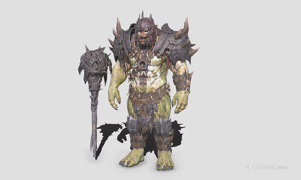 Game Movie Character Orc Warrior With Green Skin Heavy Armor Spikes And Weapon 3d model 