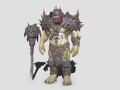 Game Movie Character Orc Warrior With Green Skin Heavy Armor Spikes And Weapon 3d model