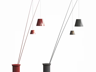 Sleek Modern Floor Lamps With Red And Gray Bases And Cone Shaped Shades 3d model