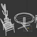 Wooden Round Dining Table Set with Two Chairs and Cactus Decor 3d model