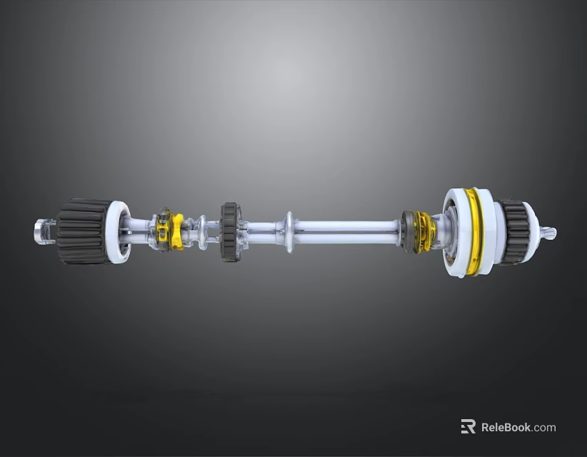 Mechanical Shaft Assembly With Gears Bearings And Silver Black Yellow Components For Industrial Machinery 3d model 