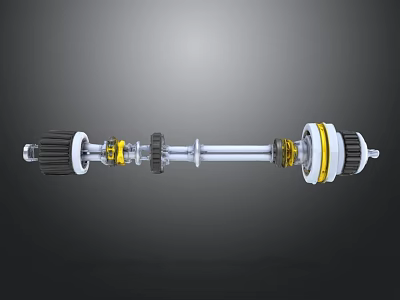 Mechanical Shaft Assembly With Gears Bearings And Silver Black Yellow Components For Industrial Machinery 3d model