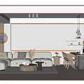 Modern Living Dining Room Interior With Cozy Sofa Coffee Table And Dining Chairs