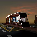 Modern Bus Stop Design Featuring Transparent Glass Lighting Sunset Sky And Pedestrians