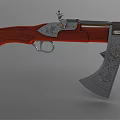 Unique Combination Weapon With Wooden Carved Grip Metal Axe Blade And Gun Barrel