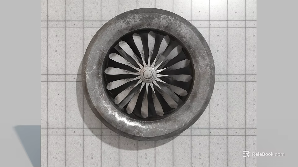 Industrial Equipment Metal Turbine Blade Featuring Radial Fan Structure on Grid Background 3d model 