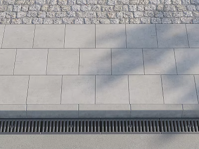 Urban Road Infrastructure With Neatly Paved Gray Stone Slabs And Metal Grid Drainage 3d model