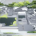 Modern Museum Building With Grey Roofs Pond And Green Courtyard Design
