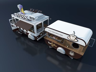 Two Food Trucks Serving Ice Cream And Coffee With Unique Design 3d model Two Food Trucks Serving Ice Cream And Coffee With Unique Design 3d model