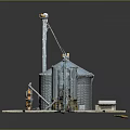 Industrial Metal Silos Agricultural Storage Facility With Grassy Area And Equipment