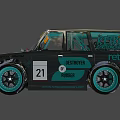 Black Retro Racing Car with Destroyer Rubber Number 21 on Yellow Background