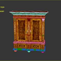 Classical Wooden Cabinet With Double Doors Ornate Carved Details And Red Top