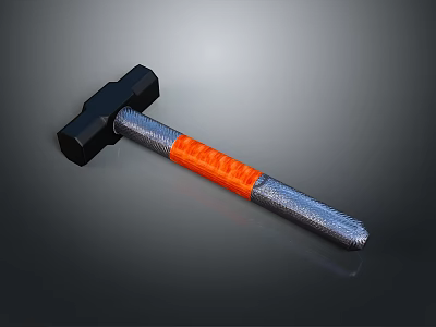 Tactical Weapon Hammer With Black Head And Orange Silver Handle Design 3d model