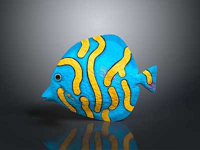 Vibrant Blue and Yellow Fish with Curved Yellow Stripes on Glossy Body 3d model