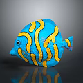 Vibrant Blue and Yellow Fish with Curved Yellow Stripes on Glossy Body