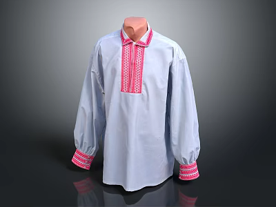 Light Blue Long Sleeve Shirt With Pink Collar Cuffs And Vertical Trim 3d model