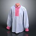 Light Blue Long Sleeve Shirt With Pink Collar Cuffs And Vertical Trim