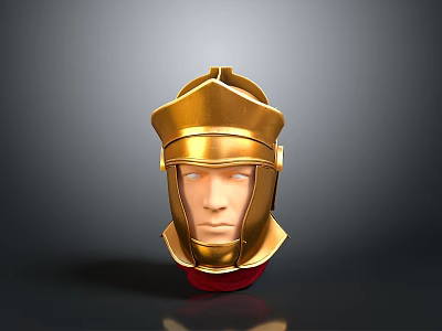 Golden Medieval Knight Armor Helmet With Shiny Metallic Finish And Red Base 3d model
