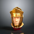 Golden Medieval Knight Armor Helmet With Shiny Metallic Finish And Red Base