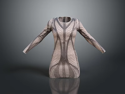 Modern Fitted Long Sleeve Dress With Textured Pattern And Slim Design 3d model
