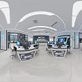 High Tech Security Control Room With Multiple Computer Monitors Workstations And Modern Lighting