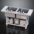 Mobile Double Basin Sink with Storage Containers and Wheels for Medical Use