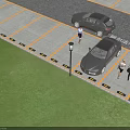 Well Organized Parking Lot with Parked Cars People Walking and Yellow Parking Lines