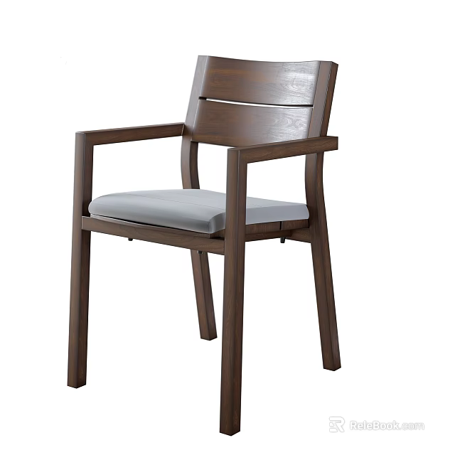 Modern Wooden Frame Leisure Chair With Armrest And Gray Cushion 3d model 