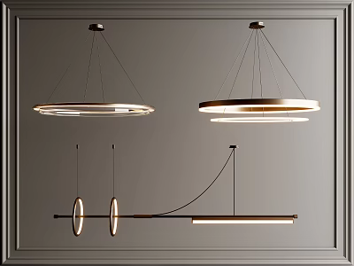 Modern Chandeliers With Round Light Rings And Linear Design For Interior Spaces 3d model