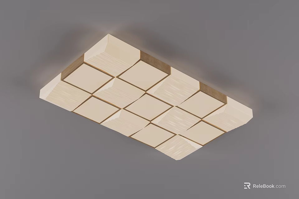 Modern Flush Mount Ceiling Light With Geometric Square Panel Light Colored Design 3d model 