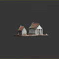 Traditional Thai Architecture Model With Intricate Roof And Red Base Platform