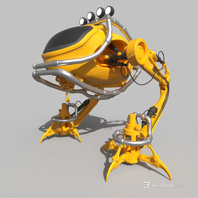 Yellow Smart Machine With Advanced Robotic Arm Legs And Metal Structure 3d model
