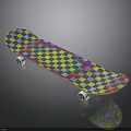 Colorful Checkered Skateboard Deck Design With White Wheels And Smooth Surface