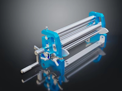 Blue Manual Rolling Machine With Metal Rollers Hand Crank And Sturdy Frame 3d model