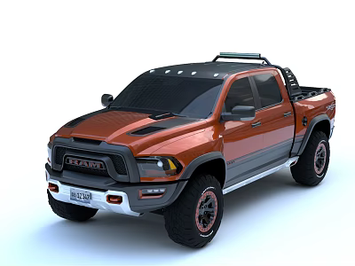 Orange Off Road Pickup Truck With Roof Rack And Large Wheels Design 3d model