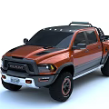 Orange Off Road Pickup Truck With Roof Rack And Large Wheels Design