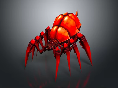 Red Spider With Glossy Armored Body And Many Sharp Legs 3d model