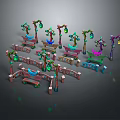 Colorful Creature Shaped Decorative Street Lamps and Benches 3D Models Collection