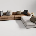 Modern Sectional Sofa with Brown Light Gray Upholstery and Multiple Decorative Pillows 3d model