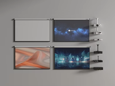 Projection Monitoring Setup With Multiple Screens And Wall Mounted Devices 3d model
