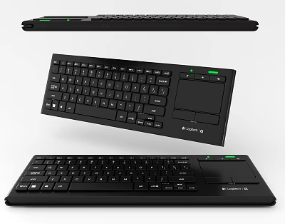 Kensington Black Computer Keyboard Featuring Integrated Touchpad And Green Indicators 3d model