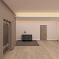 Modern Public Office Space With Light Walls Brown Column Wooden Floor And Green Plant