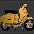 Vintage Yellow Scooter With Black Seat And Metallic Parts On Reflective Surface