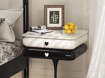 Elegant Black And White Bedside Table With Framed Picture Books And Lemon Bowl 3d model