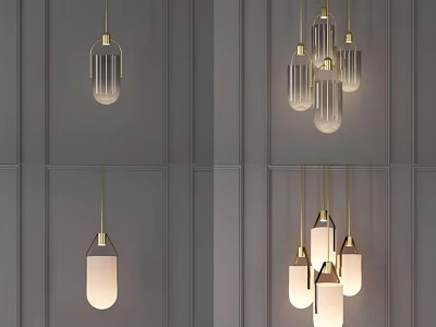 Modern Elegant Chandeliers With Glass Shades And Golden Metal Frames For Interior Decoration 3d model