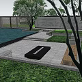 Modern Garden Landscape With Reflecting Pool Fire Pit Lush Greenery And Trees