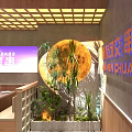 Modern Barbecue Restaurant Interior With Red Decor Wooden Ceiling Pink Partitions And Dining Tables